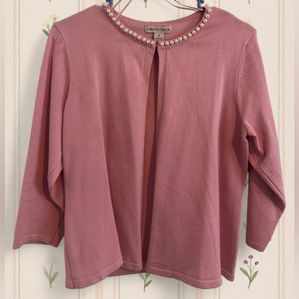Carolyn Taylor Pink Cardigan with Pearl Details